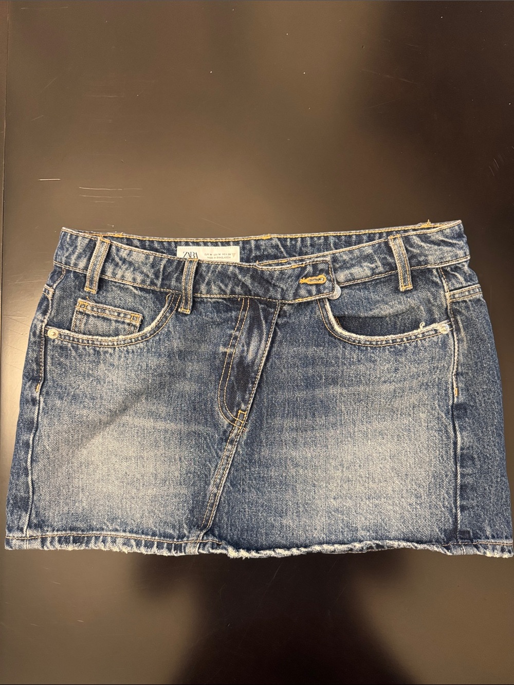 ZARA Cross Button Dark Blue Denim Mini Skirt
